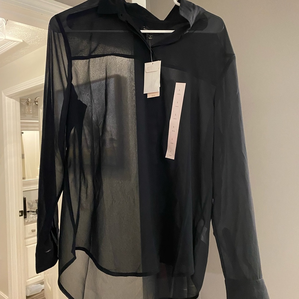 Long sleeve button up blue blouse